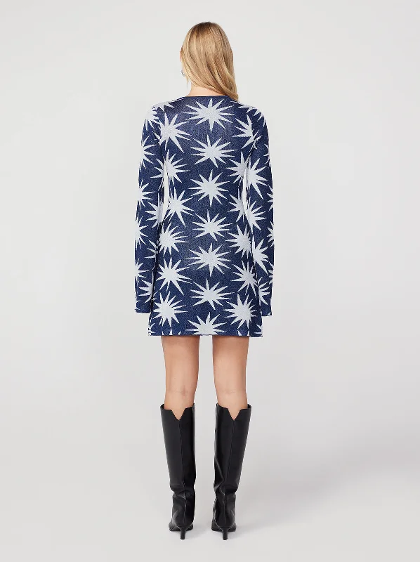 Greta Navy Star Lurex Knit Mini Dress