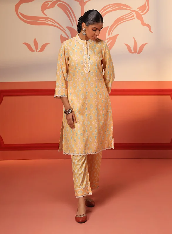 Haya Mango Printed Cotton Linen Tunic Set for Women