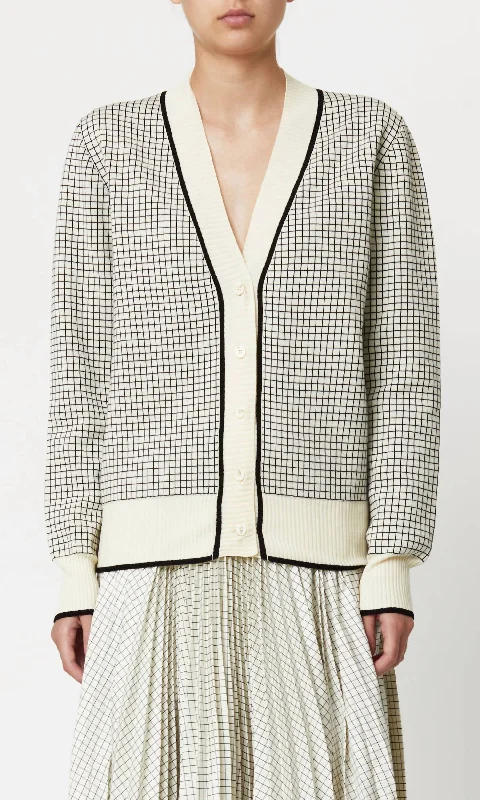 Jacquard Check Cardigan In Black/beige