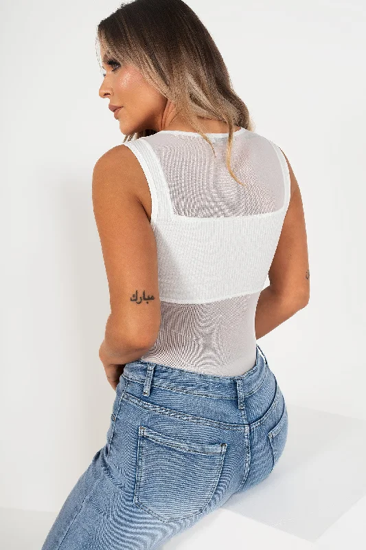 Jewel White Mesh Bodysuit