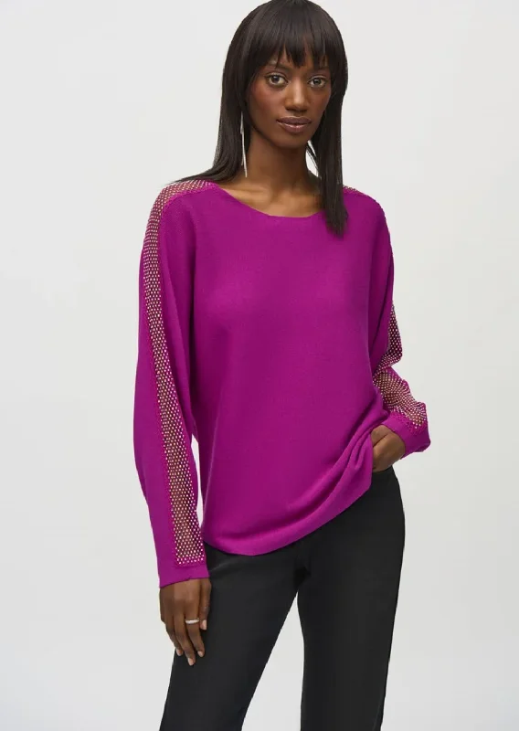 Joseph Ribkoff - Sweater Knit Pullover with Lace & Sequin Trim