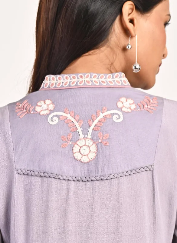 Lavender Collared Tunic with Embroidery at Yoke