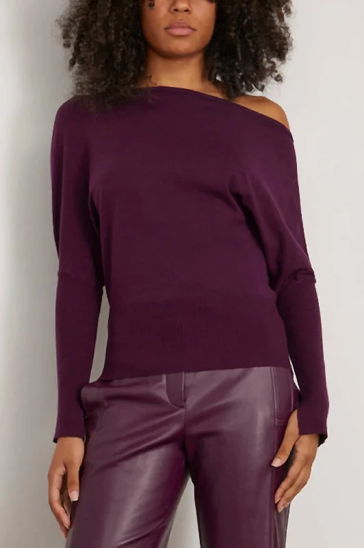 Lavina Off Shoulder Sweater In Plum