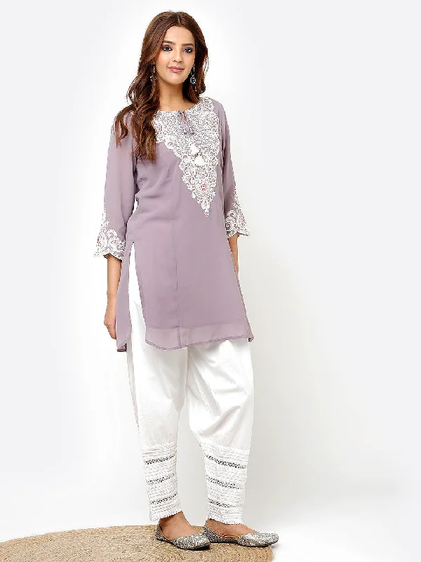 Light Lavender Tunic with Dori Neck and Round Hem