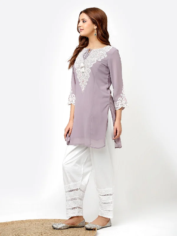 Light Lavender Tunic with Dori Neck and Round Hem