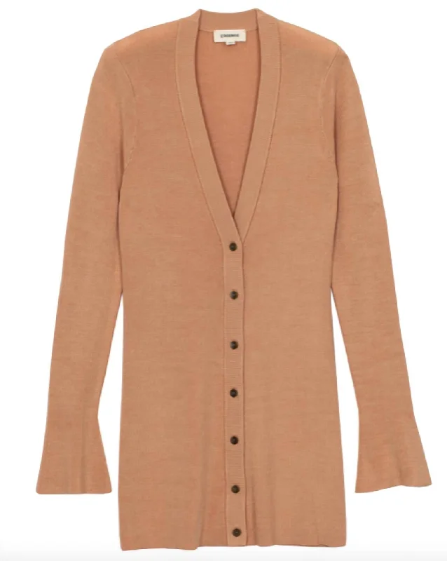 Long Cardigan In Pale Peach