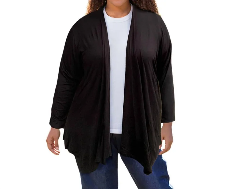 Long Sleeve Draped Cardigan - Plus In Black