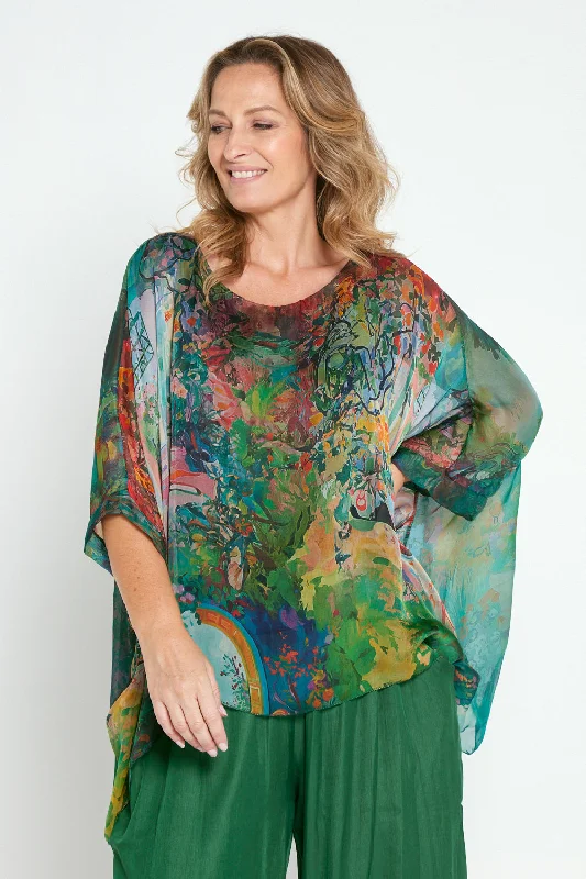 Luciana Silk Top - Emerald Garden