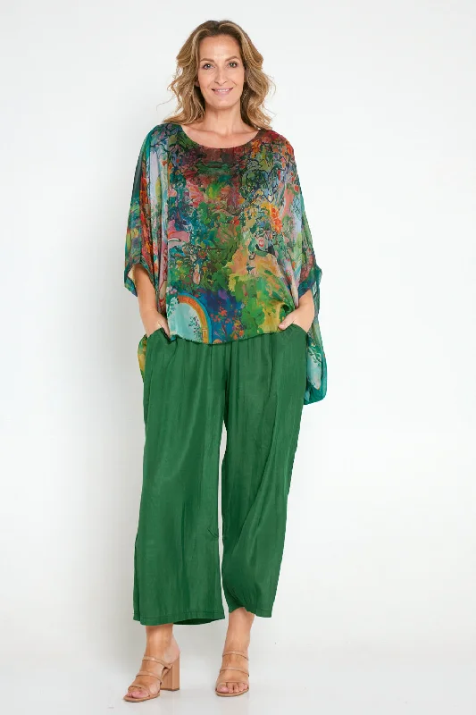 Luciana Silk Top - Emerald Garden