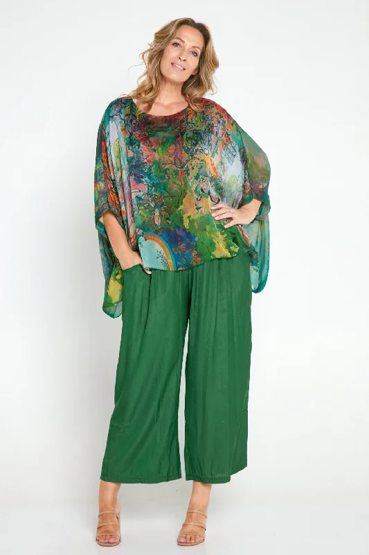 Luciana Silk Top - Emerald Garden