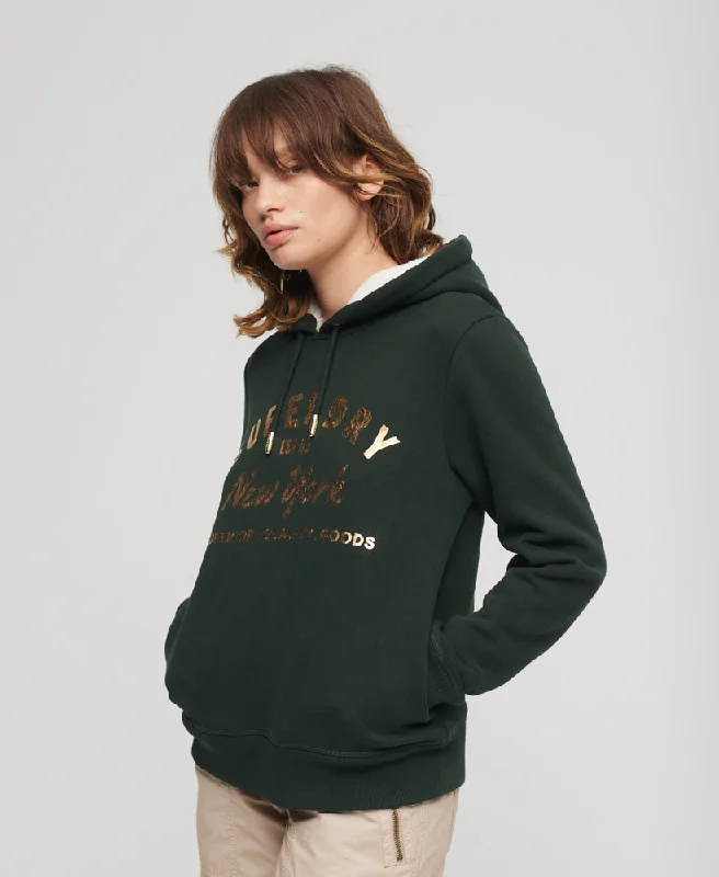 Luxe Metallic Logo Hoodie | Academy Dark Green