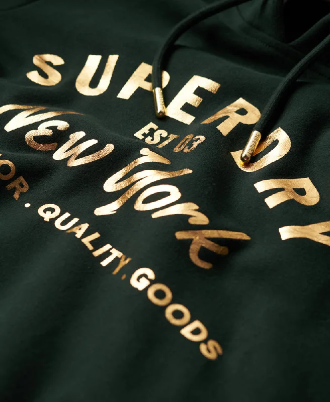 Luxe Metallic Logo Hoodie | Academy Dark Green