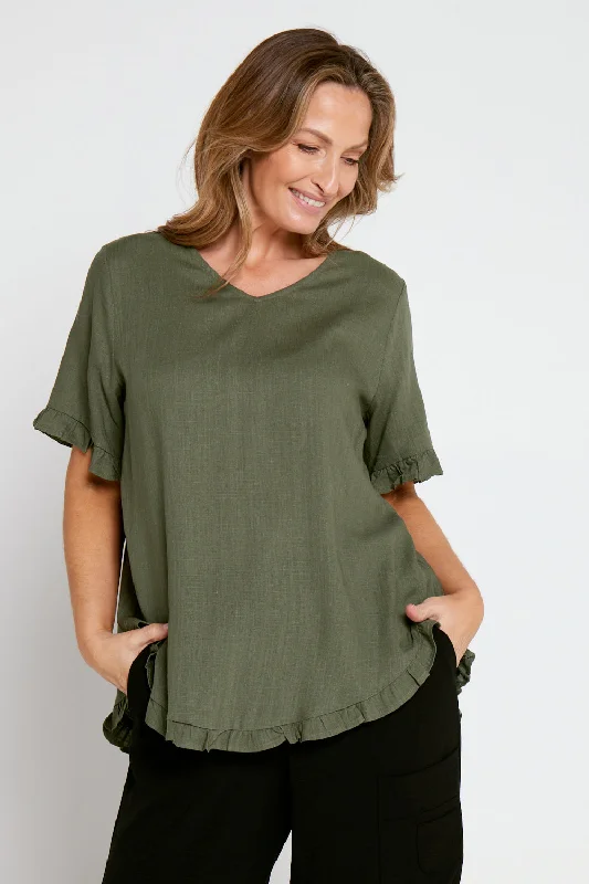 Mara Linen Blend Top - Sage Khaki