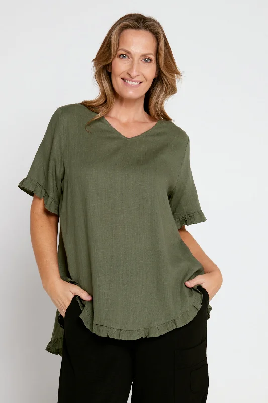 Mara Linen Blend Top - Sage Khaki