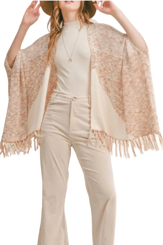 New Energy Fringe Cardigan In Ivory Ginger