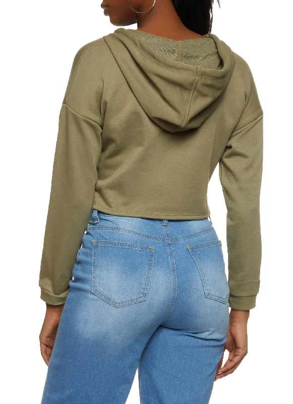 Solid Zip Front Cropped Hoodie