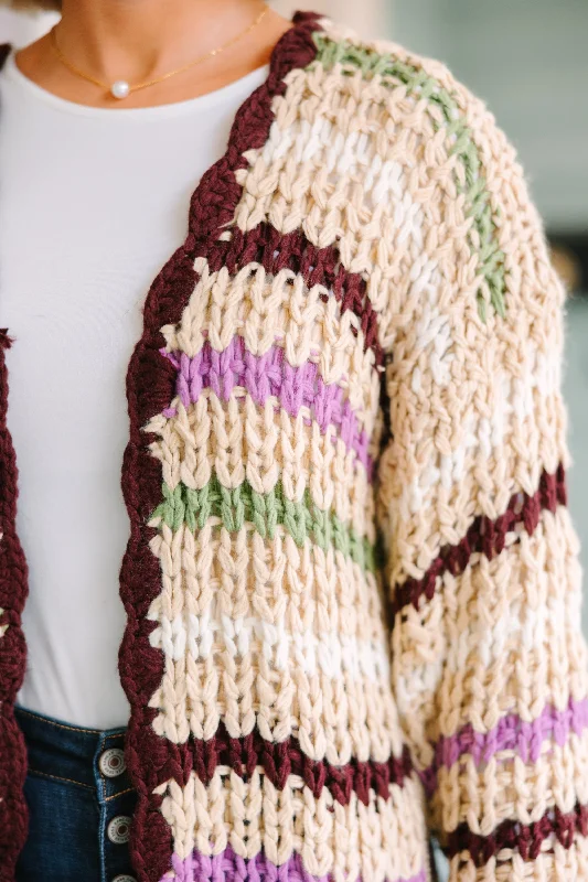 Open To Love Taupe Brown Striped Cardigan