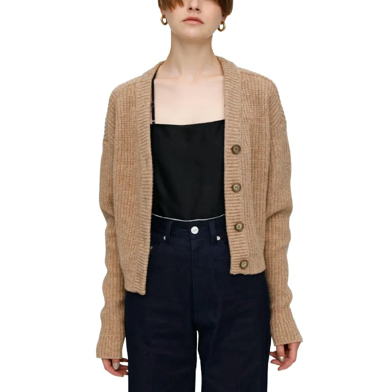 Persuasive V-Neck Knit Cardigan In Beige