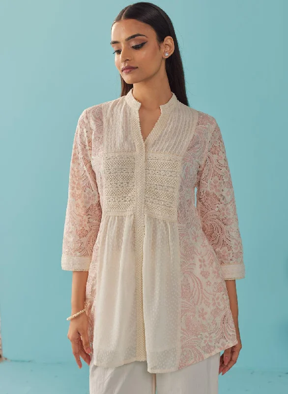 Pink A Line Raschel Tunic with Pintucks