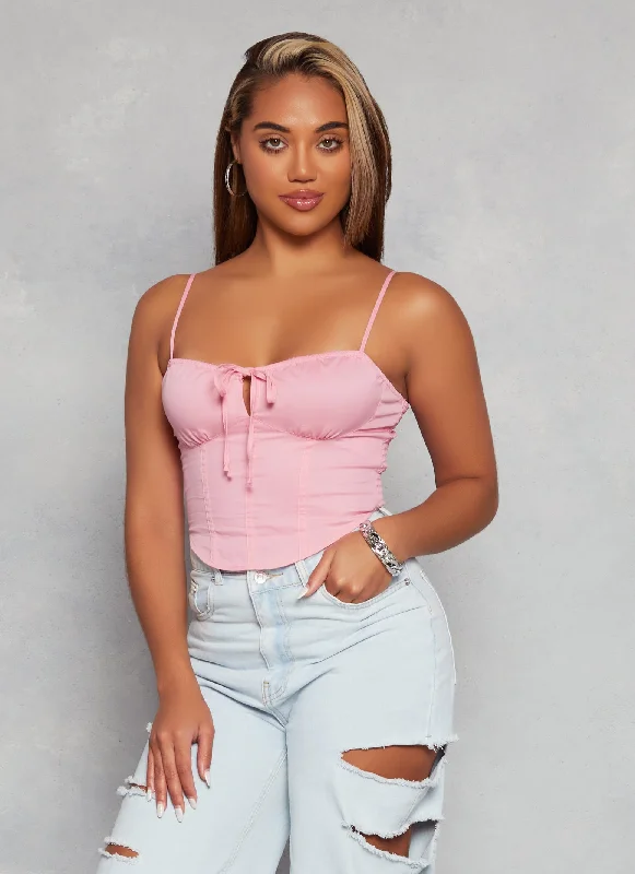 Smocked Tie Front Corset Crop Top