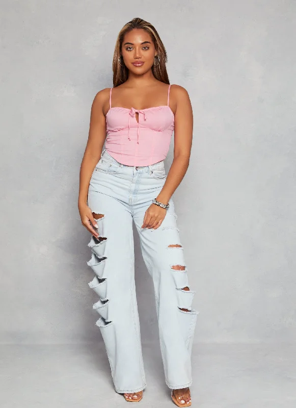 Smocked Tie Front Corset Crop Top