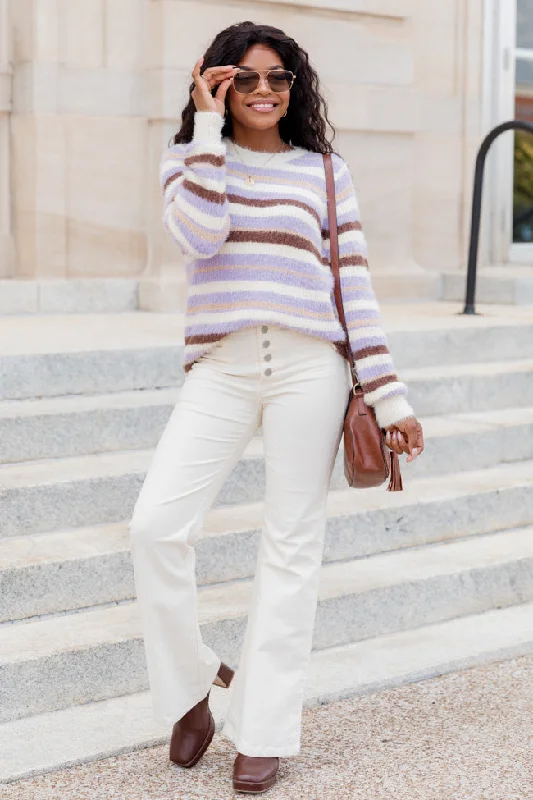 Trying Everything Purple And Brown Fuzzy Striped Sweater