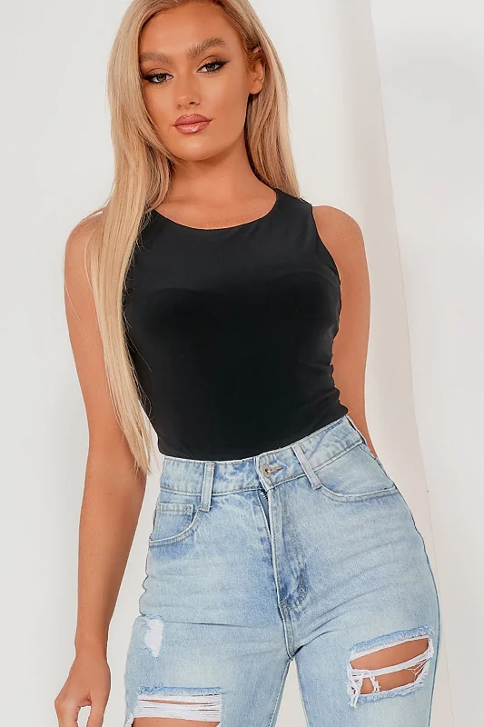 Quinn Black Sleeveless Slinky Bodysuit