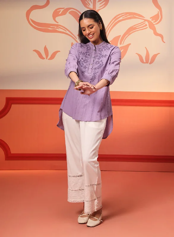 Safia Mauve Embroidered Georgette Top for Women