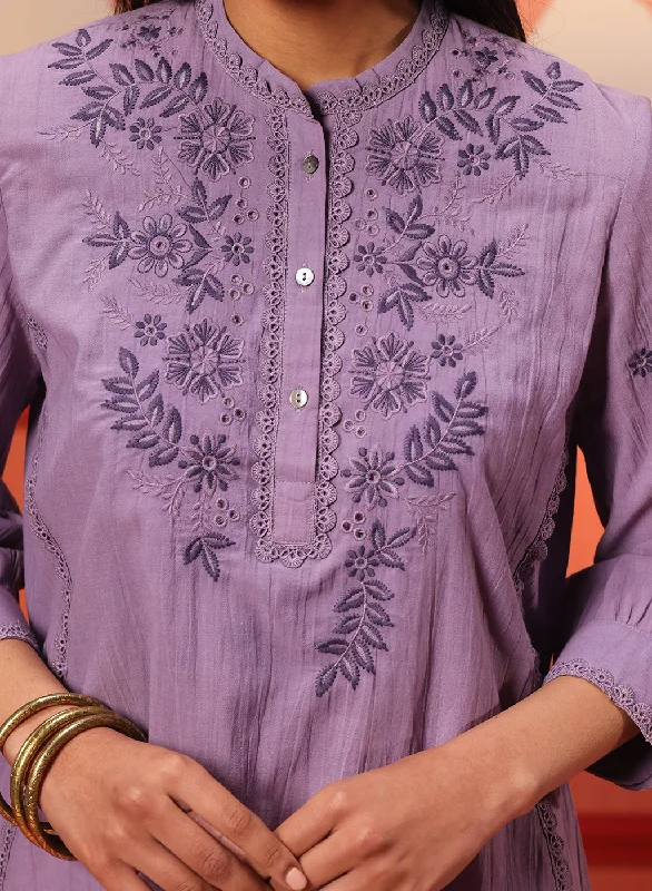 Safia Mauve Embroidered Georgette Top for Women