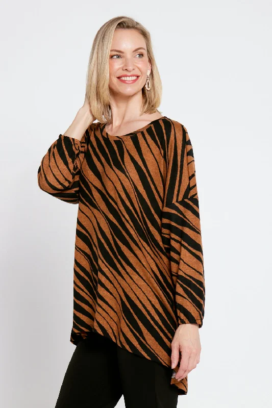 Nora Scoop Knit Top - Toffee/Black Animal