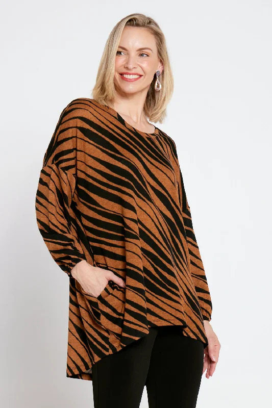 Nora Scoop Knit Top - Toffee/Black Animal