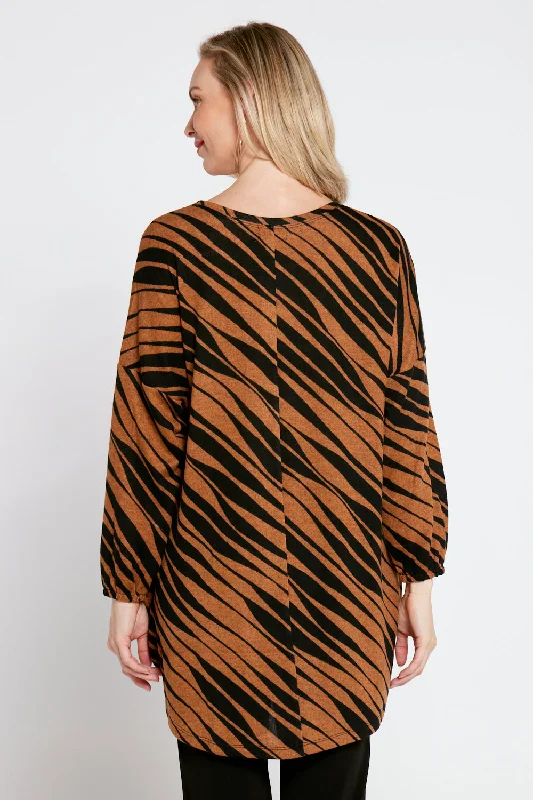 Nora Scoop Knit Top - Toffee/Black Animal