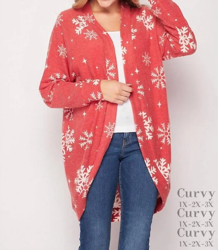 Snowflake Plus Cardigan In Red