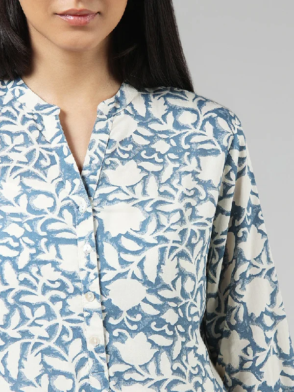 Utsa Blue Leaf Printed Tunic