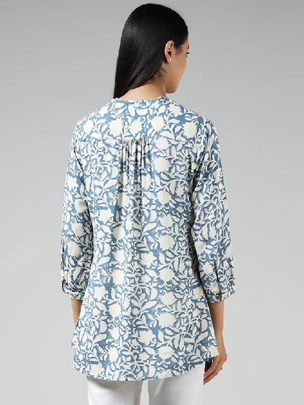 Utsa Blue Leaf Printed Tunic