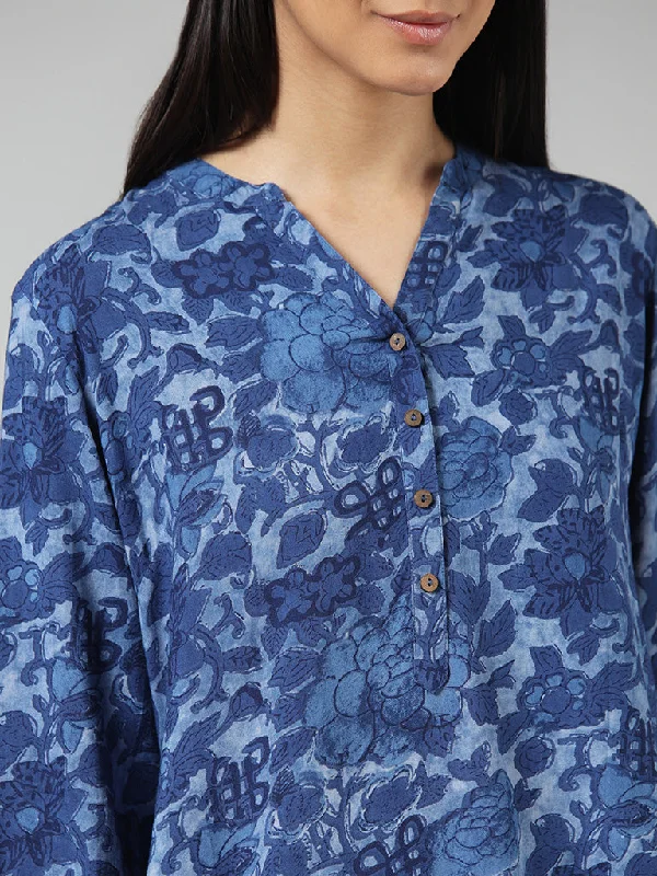 Utsa Indigo Floral Printed Kurti