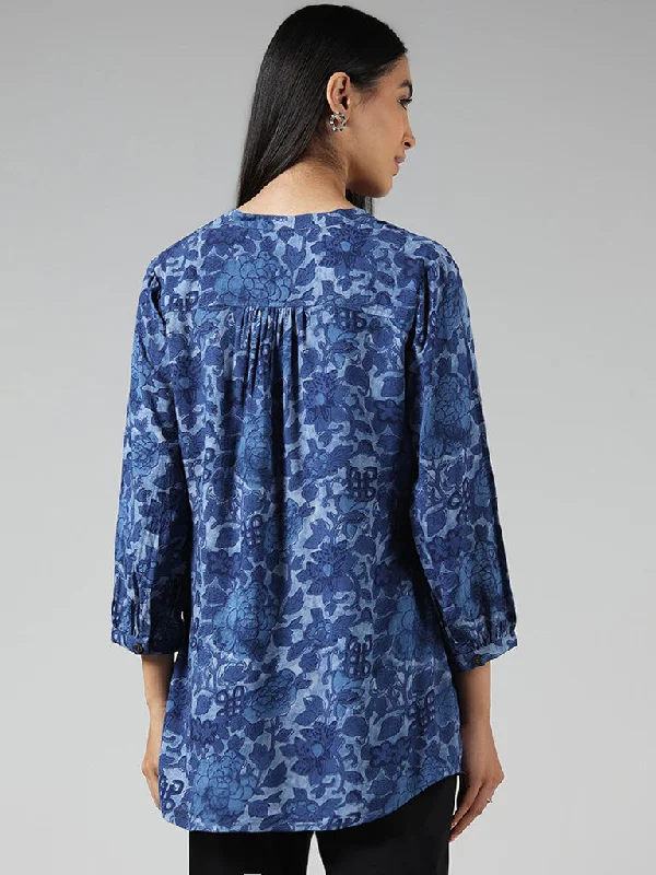 Utsa Indigo Floral Printed Kurti