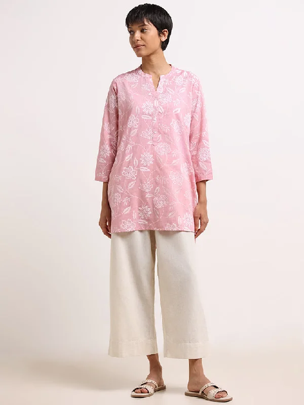 Utsa Pink Floral-Print Cotton Kurti