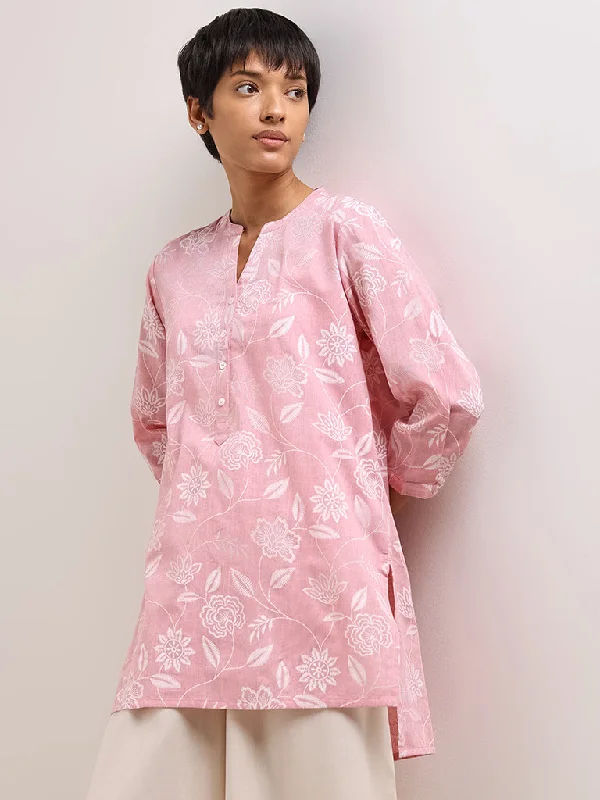 Utsa Pink Floral-Print Cotton Kurti