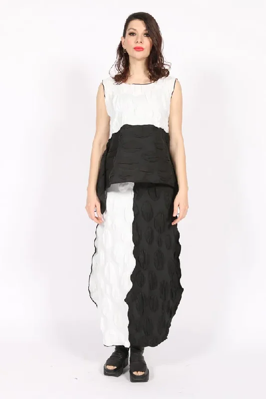 White/Black Sleeveless Pucker Asymmetric Top