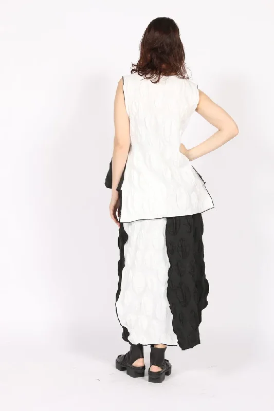 White/Black Sleeveless Pucker Asymmetric Top