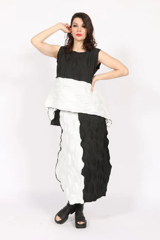 White/Black Sleeveless Pucker Asymmetric Top