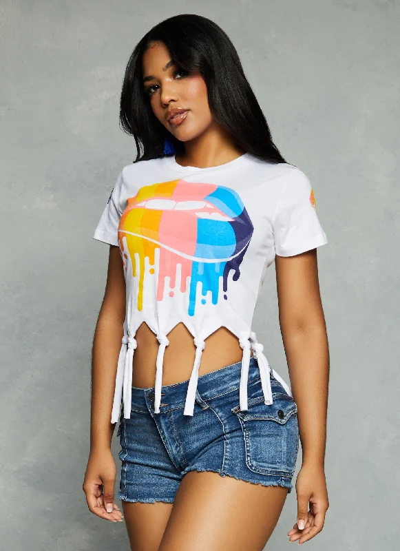 Rainbow Lips Knot Hem Graphic Tee