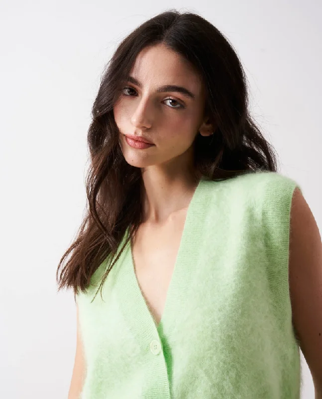 Absolut Cashmere Irena Pistachio Green Sleeveless Cardigan