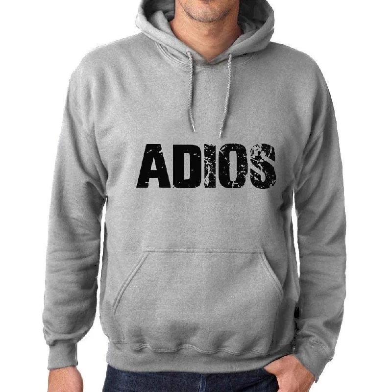 Unisex Printed Graphic Cotton Hoodie Popular Words ADIOS Grey Marl