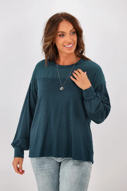 Alpine by Shine On Fleur  Chiffon Yoke Merino Top Teal