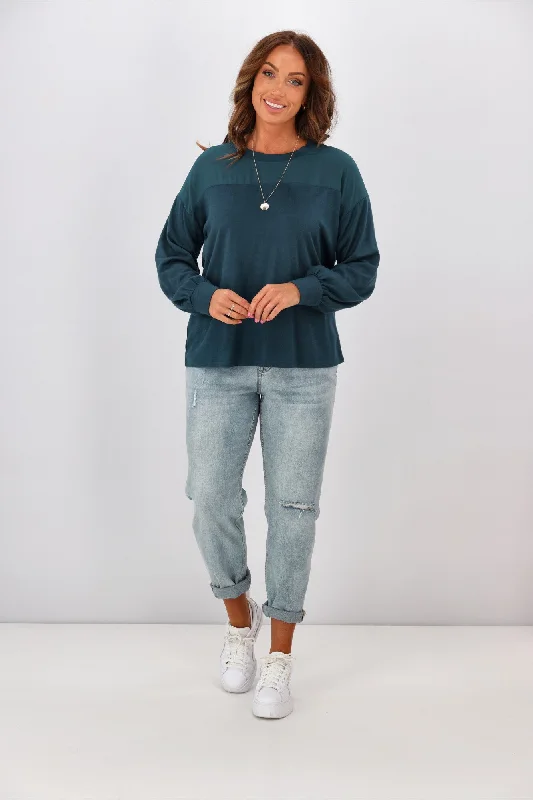 Alpine by Shine On Fleur  Chiffon Yoke Merino Top Teal