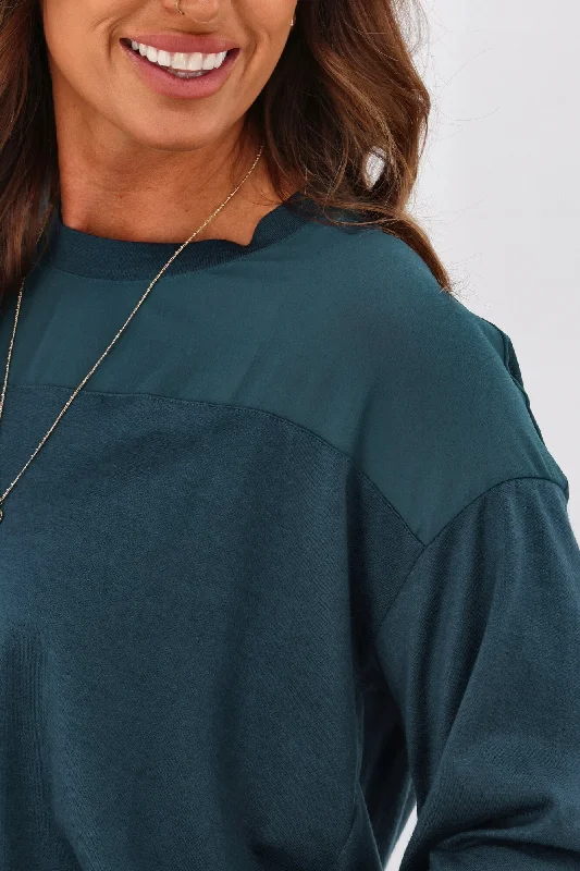 Alpine by Shine On Fleur  Chiffon Yoke Merino Top Teal