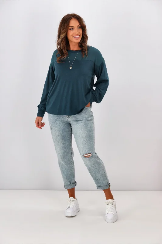 Alpine by Shine On Fleur  Chiffon Yoke Merino Top Teal