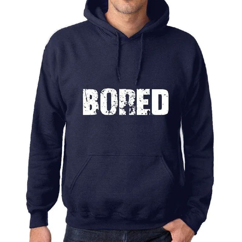 Unisex Printed Graphic Cotton Hoodie Popular Words BORED French Navy